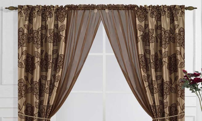 6 Piece Flocked Window Panel Set 84 X40 Taupe Check Back Soon