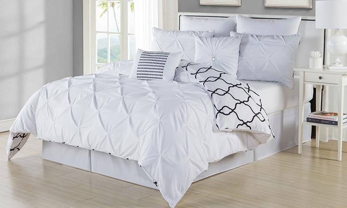 Esy Reversible Pintuck 8 Piece Oversize Comforter Set White