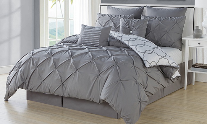 Esy Reversible Pintuck 8 Piece Oversize Comforter Set Taupe Esy Reversible Pintuck 8 Piece Oversize Comforter Set Taupe King