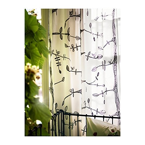 Ikea Tree And Bird Pattern Thin Curtains 1 Pair White Black