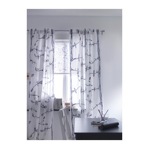Ikea Tree And Bird Pattern Thin Curtains 1 Pair White Black