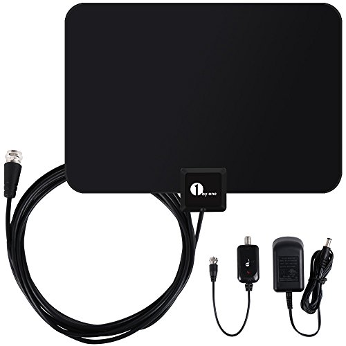 USB Power Supply and 10 Feet Highest Performance Coaxial Cable-Black 1byone TV Antenna 50 Mile Range Amplified HDTV Antenna with Detachable Amplifier Signal Booster