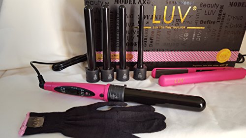 Luv Hair 8 Piece Flat Iron And Curling Set Hot Pink Check Luv Hair 8 Piece Flat Iron And Curling Set Hot Pink