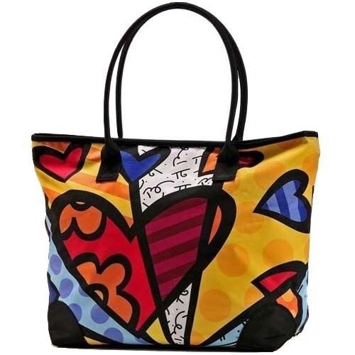 Romero Britto Large Heart Tote Bag Shiny Black Handle Purse Check Romero Britto Large Heart Tote Bag Shiny Black Handle Purse