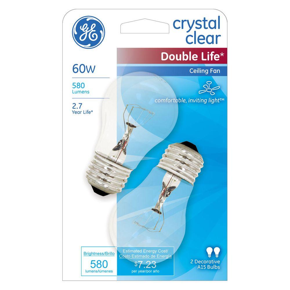 Ge 60 Watt Incandescent A15 Ceiling Fan Double Life Clear Light
