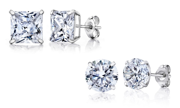 14k White Gold Stud Earrings 6mm Round Cut Blinq 14k White Gold Stud Earrings 6mm Round Cut