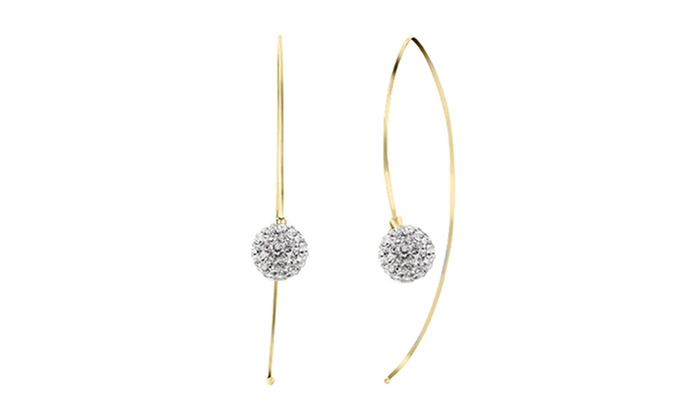 Sterling Silver Crystal Ball Pull Through Threader Earrings Gold Sterling Silver Crystal Ball Pull Through Threader Earrings Gold Cz