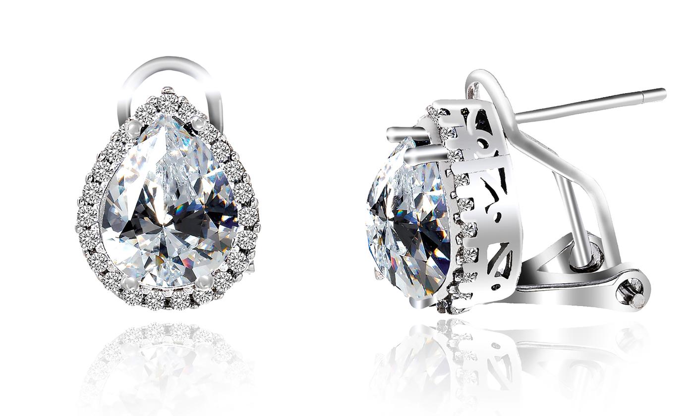 Omega French Clip Halo Stud Earrings Crystal Check Back Soon Blinq Save 10 On Your First Order
