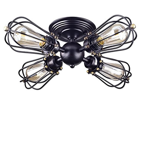 Yobo Lighting Oil Rubbed Bronze Wire Cage Vintage 4 Lights Semi Yobo Lighting Oil Rubbed Bronze Wire Cage Vintage 4 Lights Semi Flush Mount Ceiling