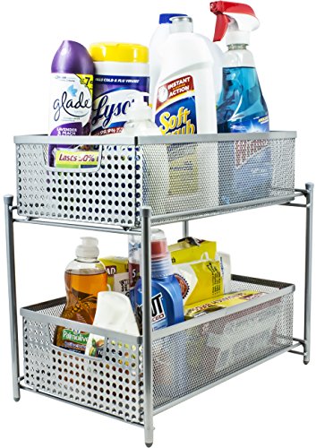 Sorbus 2 Tier Organizer Baskets With Mesh Sliding Drawers Silver