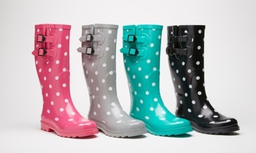 pink polka dot rain boots