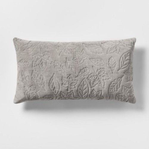 Gray Quilted Leaf Velvet Lumbar Throw Pillow - Threshold - Check Back Soon - BLINQ