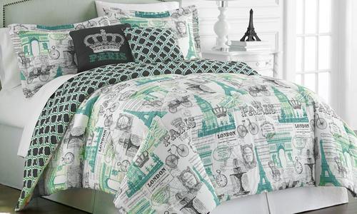 Hotel 5th Ave Paris Comforter Set 5 Piece Teal Size Queen