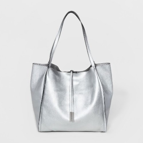Women S Double Handle Per Tote Bag A New Day Silver Check Women S Double Handle Per Tote Bag A New Day Silver