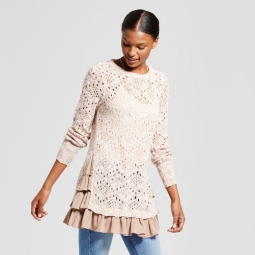 Women\u0027s Pointelle Ruffle Hem Sweater , Knox Rose Multi Rose XL , Check Back Soon