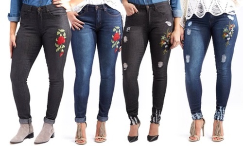 universal elite womens floral skinny jeans dark blue size 18 size 18 skinny jeans