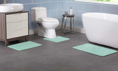 Textiles From Embossed Memory Foam Bath Rug Set 3 Piece Blue