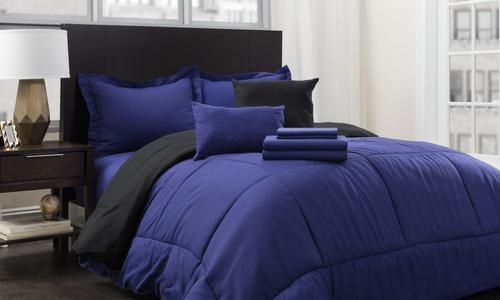 Max Studio Reversible Comforter Set 10pc Navy Black Size King