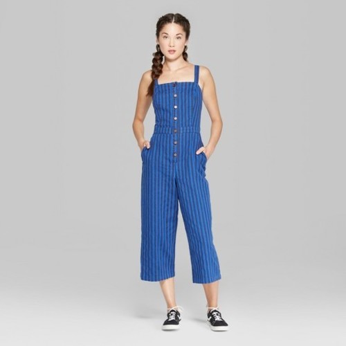 Blue cropped jumpsuit Clearance
