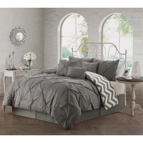 Geneva Home Fashion Ella Pinch Pleat Comforter Set Grey Size
