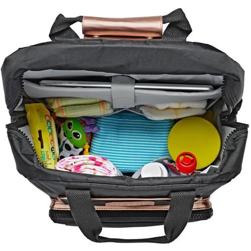 black and rose gold diaper bag